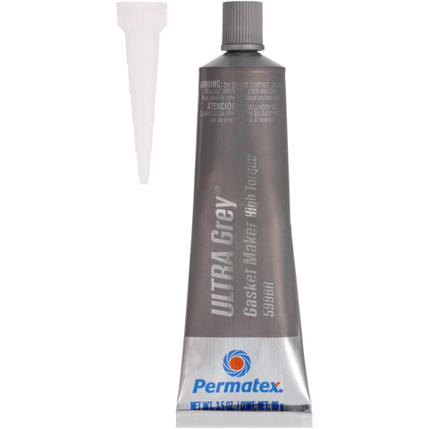 Permatex Ultra Grey RTV gasket maker tube, 3 oz, 12-pack, gray silicone sealant, front view