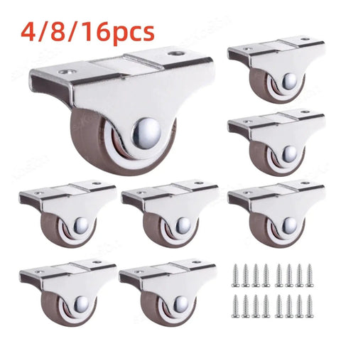 One Inch Fixed Caster Wheels Crafted From Heavy Duty TPR Rubber That Glides Smooth As Butter For Straight Line Drawer Glide And Absolute Zero Noise Under Bed Storage Setup Pack Of Four silver casters with bearings and screws