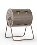 Front view of Dual Chamber 37.6 Gallon Outdoor Compost Bin With 360 Degree Rotating Drum, UV Resistant Weatherproof Tumbler, gray color.