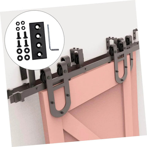 Metal Track Connection Plate Set For Barn Door Fixes Straight Brace Brackets And Fixing Plates for easy installation on a barn door