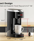 One Touch Single Serve Coffee Maker For K Cup Pods, Fast 3 Minute Brew, Space Saving Mini Brewer, fits travel mugs