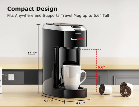 One Touch Single Serve Coffee Maker For K Cup Pods, Fast 3 Minute Brew, Space Saving Mini Brewer, fits travel mugs