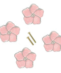 Top Shelf Pink Floral Cabinet Knobs And Drawer Pulls Set Of Four Damn Cute Petal Handles with glass rhinestones and screws.