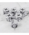 50Pcs 10-12-15-25mm Thickening Three In One Connector Eccentric Wheel Cam Lock Fittings on marble surface