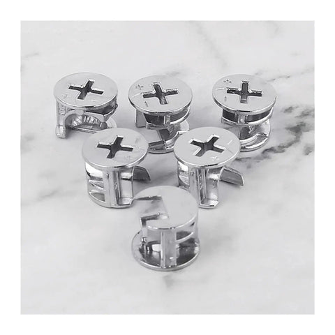 50Pcs 10-12-15-25mm Thickening Three In One Connector Eccentric Wheel Cam Lock Fittings on marble surface