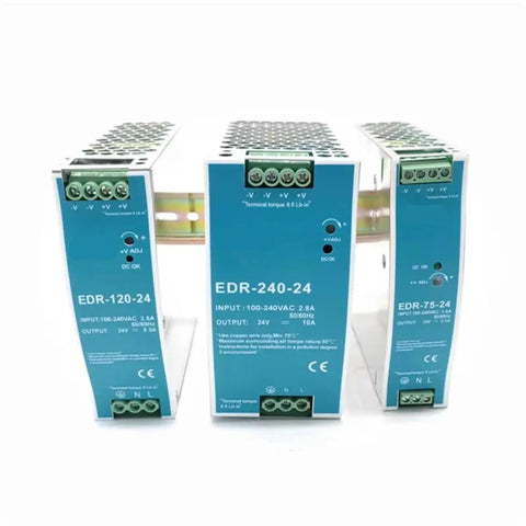 Front view of a Beefy 75 Watt 24 Volt Industrial Switching Power Supply DIN Rail Mount For CCTV And LED Lighting SMPS Converter