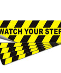 Watch Your Step Sign 5 Pack Budget Friendly Self Adhesive Floor Decals, yellow black caution sticker stack