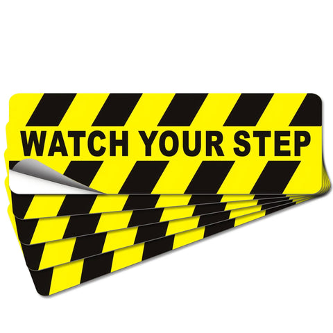Watch Your Step Sign 5 Pack Budget Friendly Self Adhesive Floor Decals, yellow black caution sticker stack