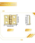 100 Pack Mini Brass Hinges For Jewelry Boxes And Small Cabinets, 180 Degree Rotation Gold Butt Hinges, size details shown