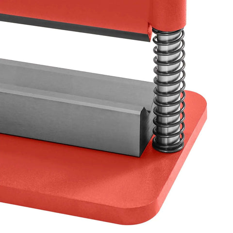 Close-up of 12 Inch Press Brake Attachment for 12 or 20 Ton Hydraulic Workshop Presses with dual spring design and steel construction.