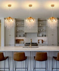 Modern kitchen with Gold Finish Crystal Tree Branch Chandelier with K9 Crystal Raindrop Pendants over island