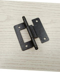Black metal cabinet hinge with mounting plates and pin for kitchen, bathroom, or wardrobe doors; self-closing