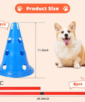 Dog Agility Cone Set With 12 Cones And 6 Adjustable Hurdles, showing cone size 11.5 inches, and a happy dog for reference
