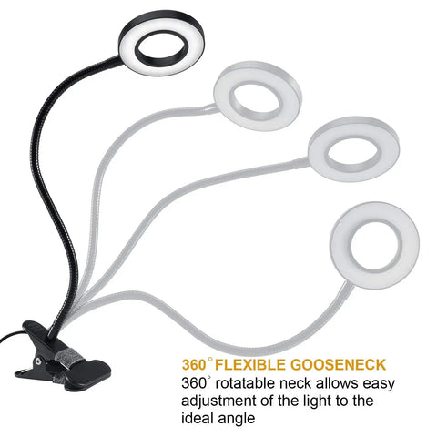 Clip On Desk Lamp With 48 LED Lights, Clamp On Reading Light With 3 Color Modes And 10 Brightness Levels, 360 Degree Flexible Gooseneck