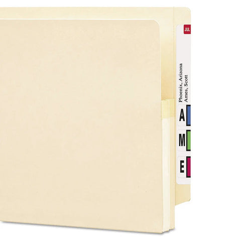 Legit Solid Manila End Tab Folders With Reinforced Straight Tabs And One Point Seven Five Inch Expansion Holds Up To Two Hundred Sheets Letter Size 25 Pack shown in profile view.