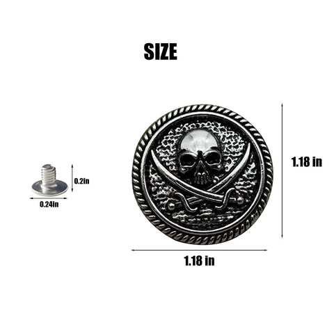Badass 30Mm Skull Screw Back Buttons For Leather Crafting Premium Coin Style Alloy Snap Fasteners With Corrosion Resistant Finish To Upgrade Biker Jackets And Punk Projects, 1.18 in size with screw back design.