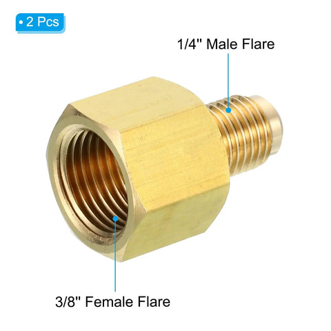 Three Eighth Inch Female Flare To One Quarter Inch Male Flare Connector Pack Of 2 For SAE 45 Degree Brass Adapter Pipe Fittings