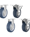 Heavy Duty Polyurethane Caster Wheels Set Of Four All Terrain Swivel Casters With Secure Locking Brakes showing durable wheels with metal mounts.
