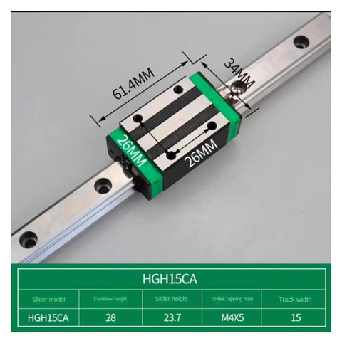Premium HGR15 Linear Guide Rail Kit 650mm With Four Blocks For Smooth Precision Motion Perfect For DIY CNC Machines And Robotic Projects That Need Rock Solid Accuracy And Low Friction Sliding Action Every Single Time. HGR15CA block on rail, 650mm