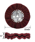 8 Inch Non-Woven Satin Buffing Wheel With 5/8 Inch Arbor for angle grinders, side and front view, Pro Grade for sanding metal