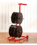 Heavy Duty Steel Wire Spool Rack Organizer For 4 6 8 Reels Industrial Cable Dispenser red frame with reels visible