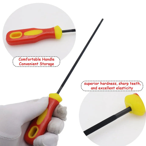 Three Pack 5/32 Inch Chainsaw Chain Sharpening Files Round Sharpener Set With Plastic Handles Carbon Steel Premium Bearing Steel