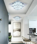 9.8 Inch Square Crystal Flush Mount LED Ceiling Light with K9 Crystal Mirror Base in modern living room setting