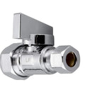 Chrome brass angle stop valve with compression fittings and square top lever (quarter-turn)