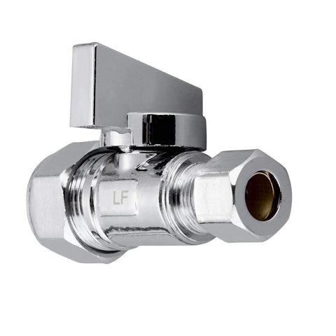 Chrome brass angle stop valve with compression fittings and square top lever (quarter-turn)