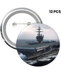 12 Pack 2.4 Inch Round Button Pins Set Made From Durable Tinplate Metal With Custom Photo Prints featuring a battleship design