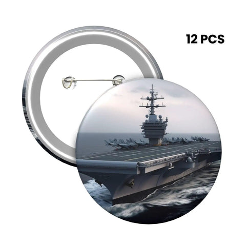 12 Pack 2.4 Inch Round Button Pins Set Made From Durable Tinplate Metal With Custom Photo Prints featuring a battleship design