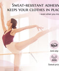 Ballerina demonstrates Strong Hold Double Sided Fashion Tape For Women That Stays Put All Day Invisible Under Clothes Skin Friendly Adhesive.