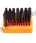28 Piece Transfer Punch Set 3/32 To 1/2 Inch Heat Treated Pro Grade Alloy Steel Toolmaker Machinist Punch Kit displayed on a block