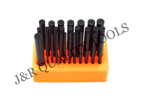 28 Piece Transfer Punch Set 3/32 To 1/2 Inch Heat Treated Pro Grade Alloy Steel Toolmaker Machinist Punch Kit displayed on a block