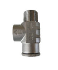 Front view of stainless steel 3/4-inch 100 psi pressure relief valve for water well pump pressure tank