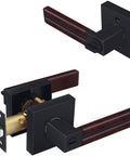 Six Pack Leather Wrapped Interior Door Handles With Keyless Privacy Lock Matte Black Lever Set, Soft Brown Leather Grip