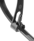 Close-up of a Releasable Reusable 12 Inch Heavy Duty Zip Tie locking mechanism, Black Nylon Cable Tie, ideal for multi-purpose use