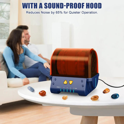 Quiet Rock Tumbler Kit With 5 Day Timer For Kids And Adults, Turn Rough Stones Into Glossy Gemstones on white table