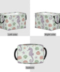 Large Rectangular Storage Basket For Organizing Home Clutter, Waterproof Fabric Bin With Trendy Pattern, Collapsible Laundry Hamper And Pet Supply Holder Keeps Your Whole Setup Totally Chill And Sorted, shown from left, right, and bottom angles.