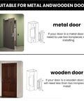 Image showing installation instructions for Real Deal Heavy Duty Electric Door Strike Lock With Reinforced Lock Body And Thick Stainless Base For Rock Solid 12V Access Control Security And No Shake Mounting In Black on metal and wooden doors.