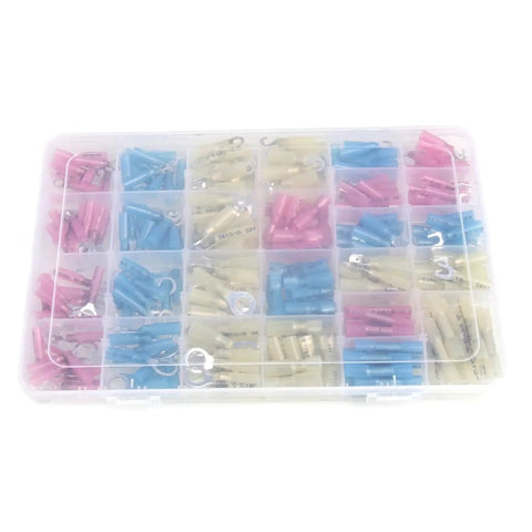 Ultimate 270 Piece Shrink Wire Connector Kit Featuring Insulated Spade Ring Fork Butt Terminals For Easy Electrical Repairs And Diy Wiring Jobs With Versatile 0 4mm To 6mm Size Range For Any Job, assorted heat shrink terminals in clear storage case