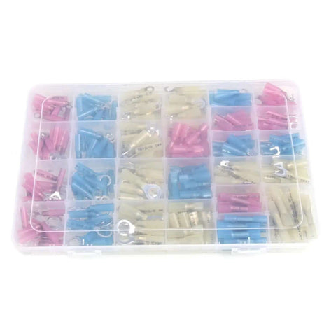 Premium 270 Set Heat Shrinkable Wire Connectors With Insulated Spade Ring Fork And Butt Terminals For All Your Electrical Wiring Repairs Covers 0.4 To 6.0mm2 Range Perfect For Car And Home Projects That Need A Tight Secure Fit Without Any Frustration. clear plastic case with assorted insulated wire terminals