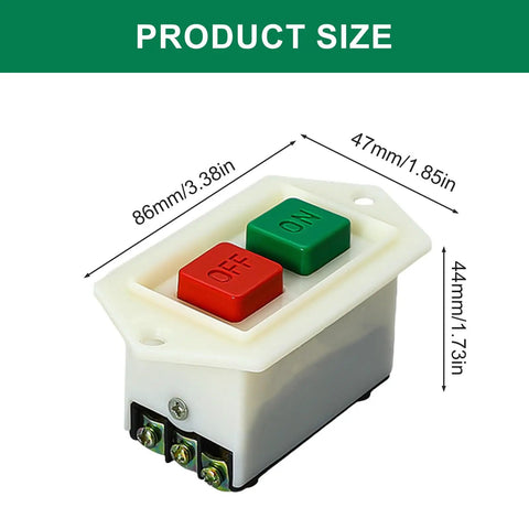 Heavy Duty Push Button Switch 380V With Lockable Transparent Cover Flush Mount For Machinery And Power Tool Control Panels Built For Tough Jobs, Industrial Grade, Easy Maintenance Access, Secure Lockout. 86x47x44mm size, red OFF green ON