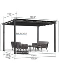 Aluminum Outdoor Pergola With Wind Resistant Frame, Retractable Canopy And Double Sun Shade, Heavy Duty Metal Build, 10x13 Feet, Grey