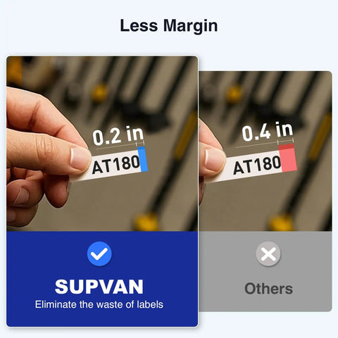 Bluetooth Label Maker With Keyboard And App For Quick Labeling 4 Tapes Included 30 Plus Fonts 660 Plus Icons Rechargeable Inkless Labeler showing label margin size comparison