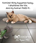 Tile And Stone Repair Kit For Fixing Cracks Chips And Scratches On Bathtubs Tiles Floors Walls And Counters With Kneadable Putty Easy To Use All In One Home Repair Solution image showing a cat on repaired tiles with a broken vase.