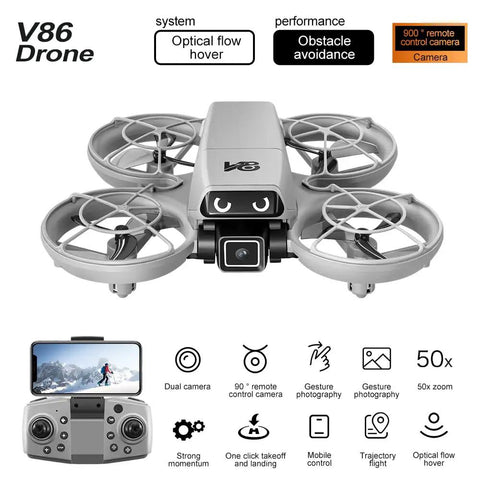 Mini Drone With Camera For Action Seekers Quad Copter With Dope Guard Propeller Design in front view with remote control and features