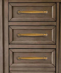 Two Pack 5 Inch Antique Brass Cabinet Pulls Vintage Solid Hardware For Cupboard Doors And Drawer Pulls Dresser Handles Heavy Duty Built To Last For Everyday Renovation Projects installed view on wooden dresser