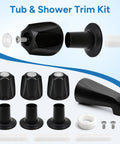 Matte Black 3-Piece Tub Faucet Set With Shower Knobs And Spout, Replacement Kit For Style Tub Shower Handles, components displayed