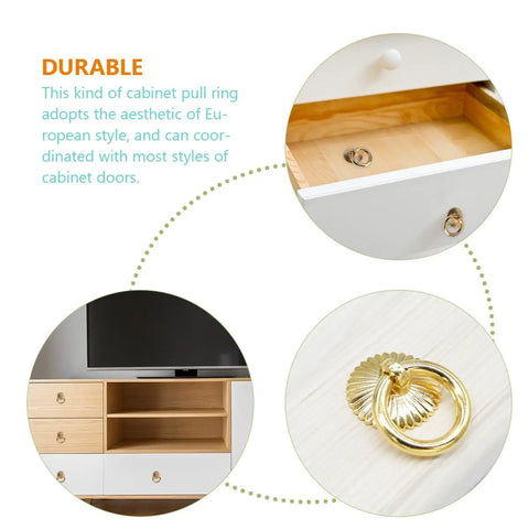 Dope Gold Cabinet Ring Pulls Set Of 6 For Dresser Drawers Wardrobes And Kitchen Cabinets Vintage European Style 29mm Round Handles